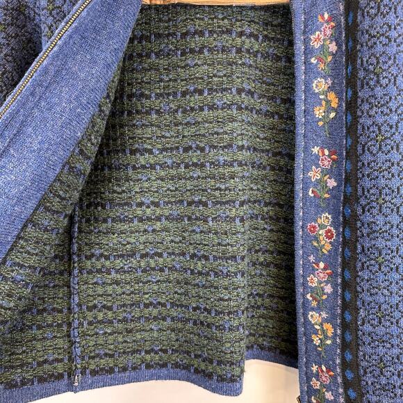 Newton Trading Co Blue Floral Shetland Wool Zip Sweater Womens Medium Grandma - Picture 5 of 16